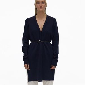 NWT Helmut Lang Midnight Blue Wool Cashmere Cardigan with Belt